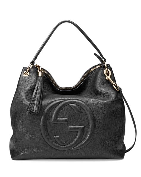 gucci black bag big|gucci black leather handbag.